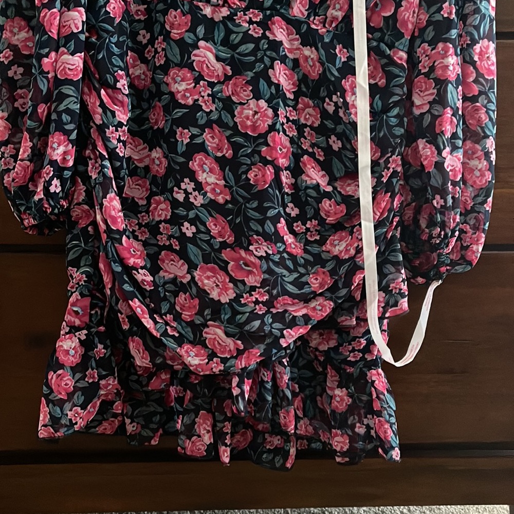 Navy Floral Ruffle Hem Mini Dress - Picture 3 of 5